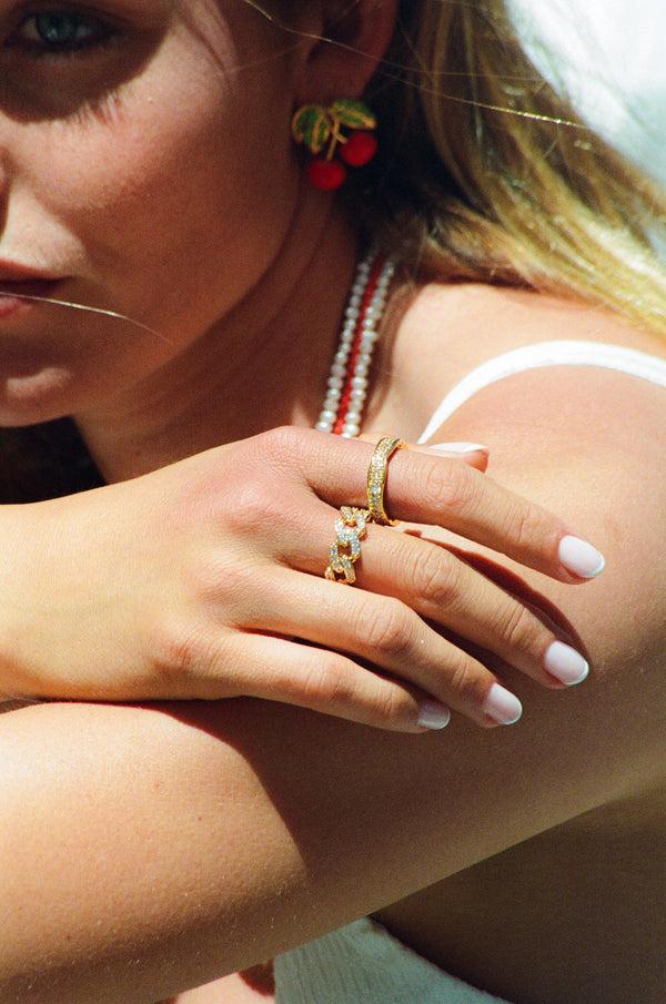 Crystal Haze Mexican Chain Ring - Clear
