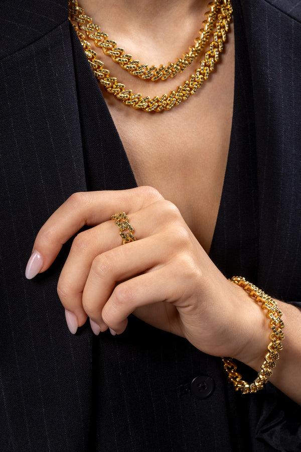 Crystal Haze Mexican Chain Ring - Olive