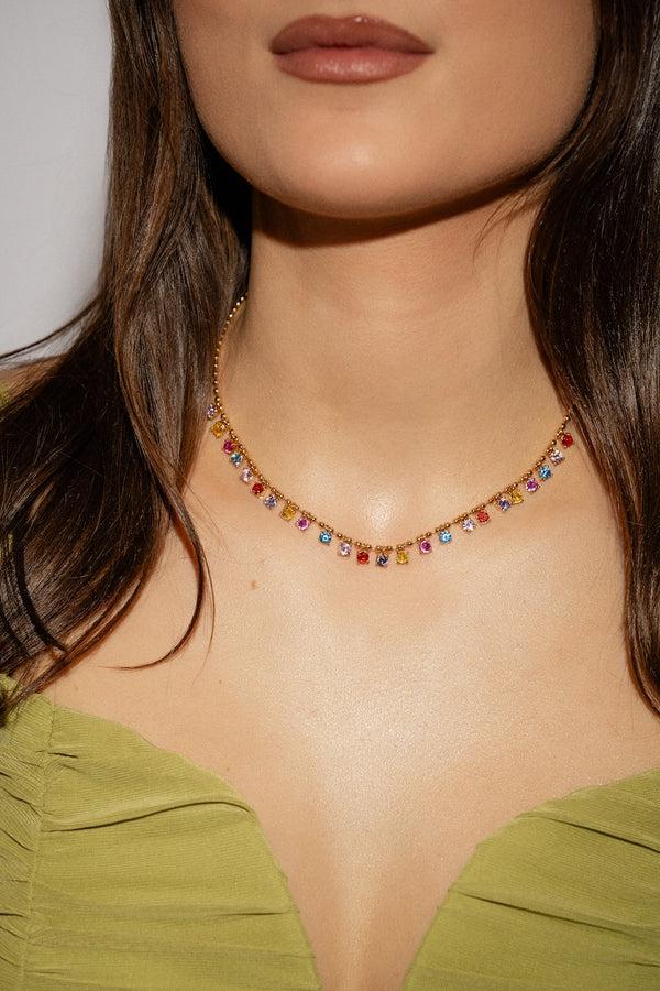 Crystal Haze Mirror Drop Rainbow Necklace