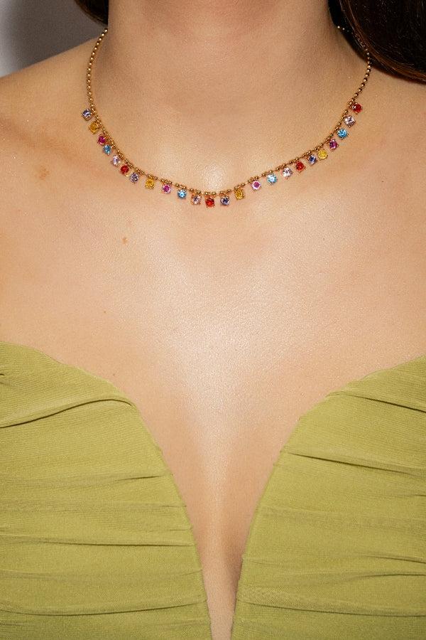 Crystal Haze Mirror Drop Rainbow Necklace