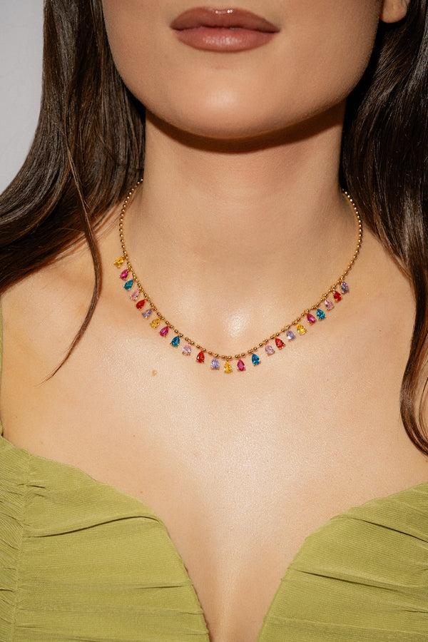 Crystal Haze Mirror Pear Drop Rainbow Necklace