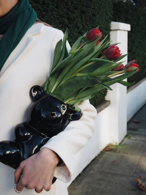 Crystal Haze Nostalgia Bear Vase - Black
