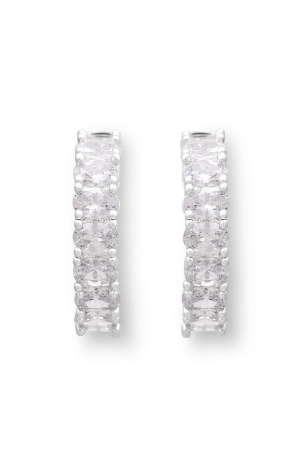 Crystal Haze Oval Cut Hoops - Silver