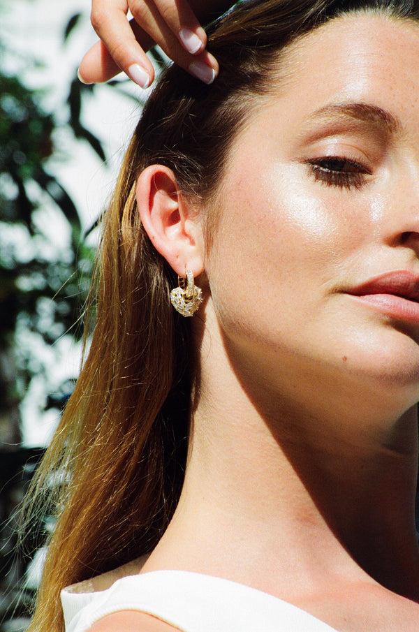 Crystal Haze Puzzle Heart Earrings