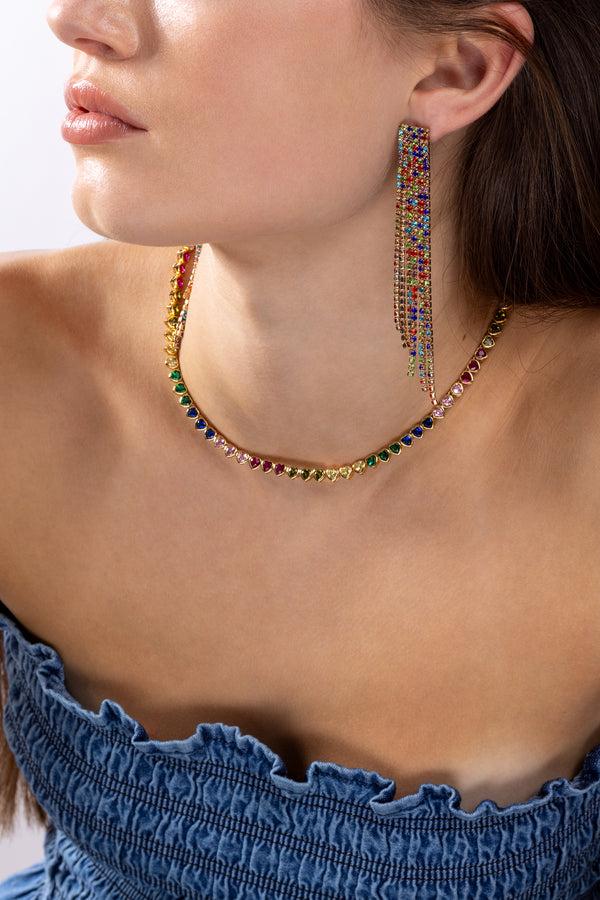 Crystal Haze Rainbow Hearts Necklace