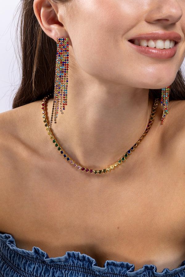 Crystal Haze Rainbow Hearts Necklace