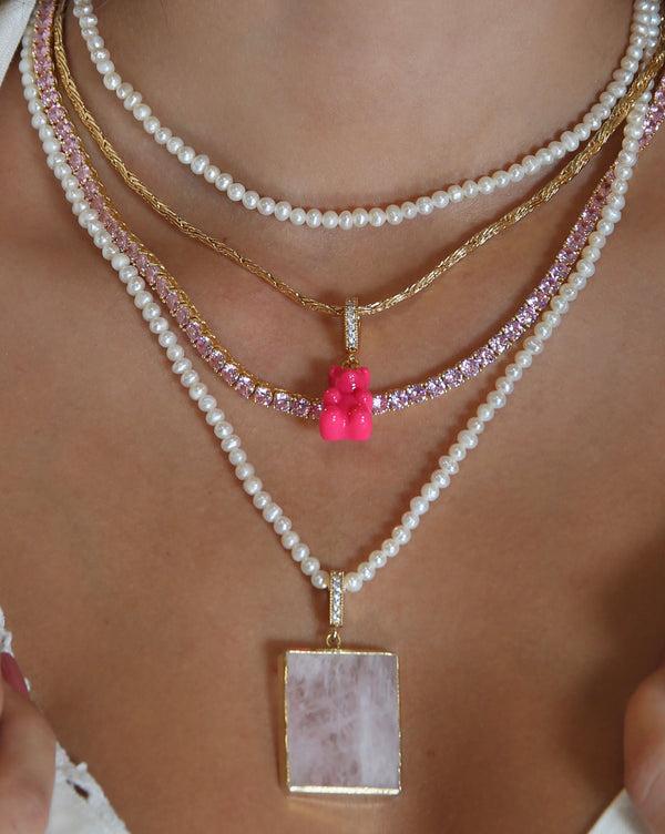 Crystal Haze Rose Quartz - Pave Connector