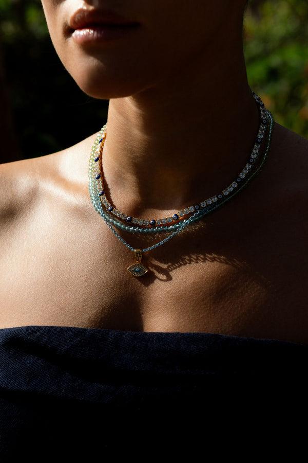 Crystal Haze Serena Necklace X Evil Eye - Greek Blue