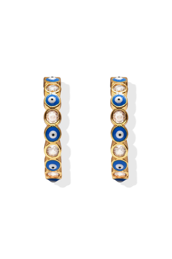 Crystal Haze Serena X Evil Eye Hoops - Greek Blue