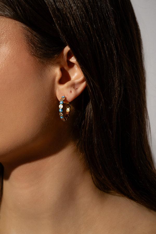 Crystal Haze Serena X Evil Eye Hoops - Greek Blue