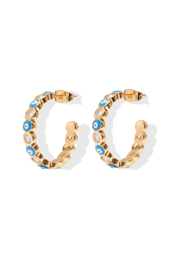 crystal haze Serena x Evil Eye Hoops - Greek Blue