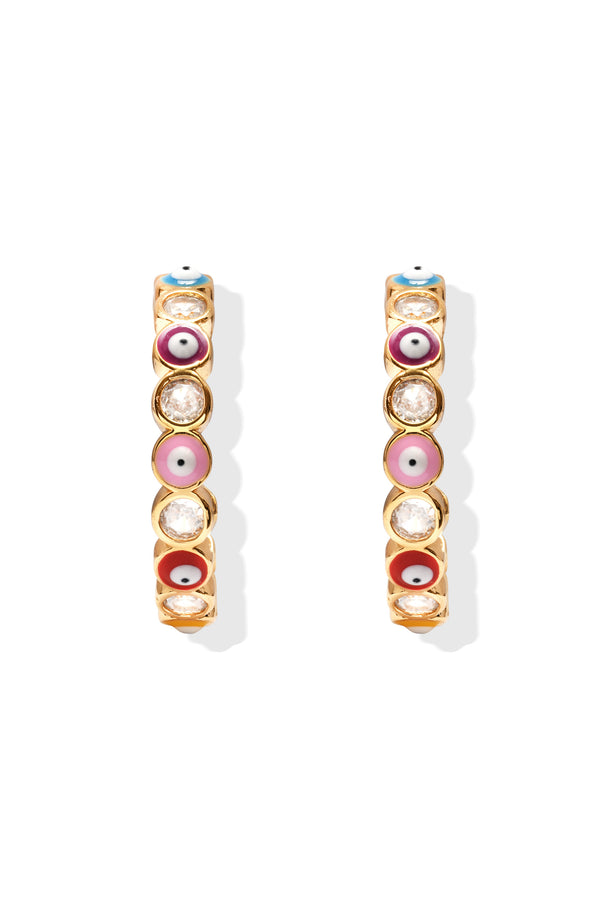 Crystal Haze Serena X Evil Eye Hoops - Rainbow