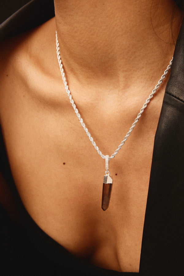 Crystal Haze Silver Smokey Quartz - Pave Connector