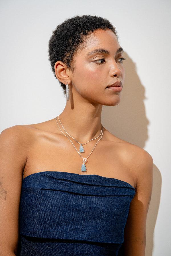 Crystal Haze Crystal Nostalgia Bear - Classic Connector - Silver Plated - Aquamarine