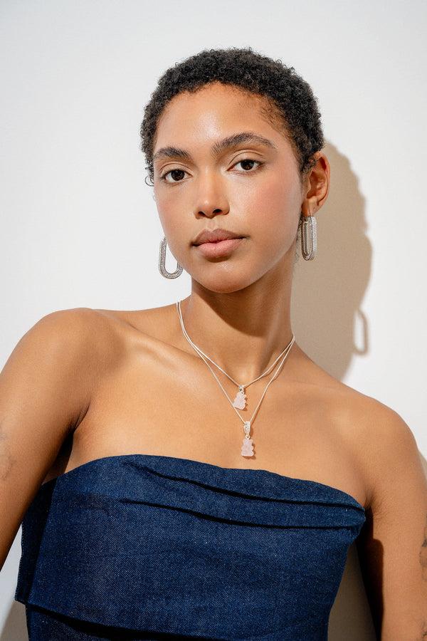 Crystal Haze Crystal Nostalgia Bear - Classic Connector - Silver Plated - Rose Quartz