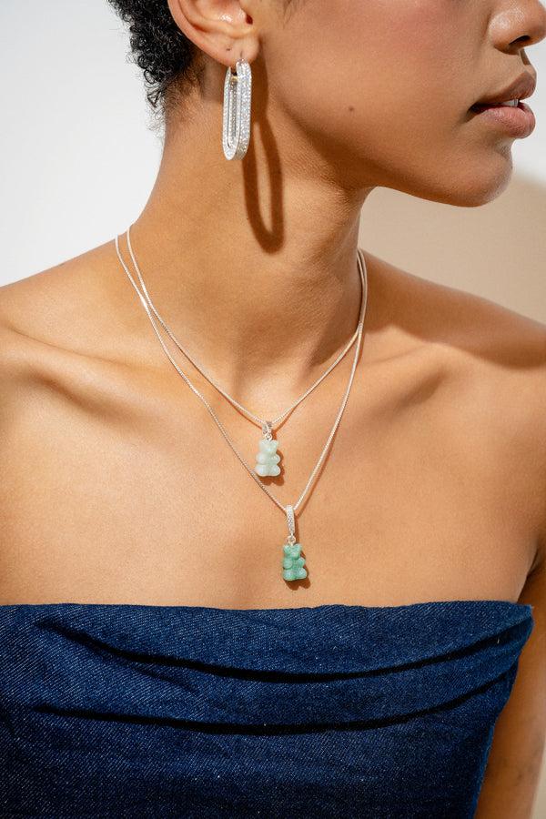 Crystal Haze Crystal Nostalgia Bear - Classic Connector - Silver Plated - Jade