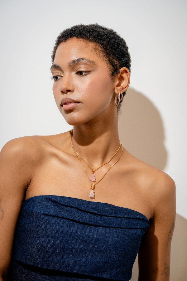 Crystal Haze Crystal Nostalgia Bear - Pave Connector - Rose Quartz