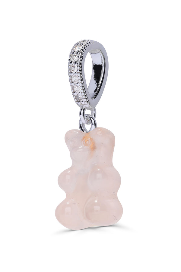 Crystal Haze Crystal Nostalgia Bear - Pave Connector - Silver Plated - Rose Quartz