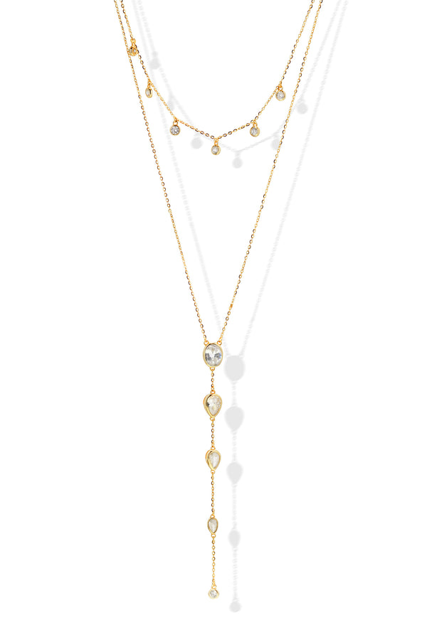 crystal haze Double Layering Tear Drop Lariat Necklace - Gold