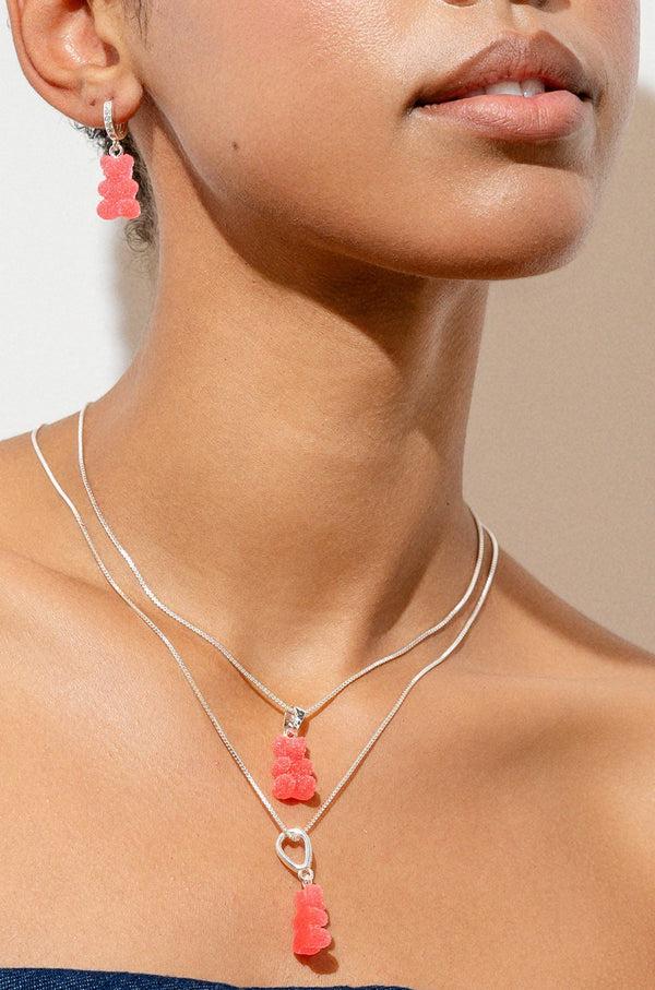 Crystal Haze Fizzy Nostalgia Bear - Classic Connector - Silver Plated - Cherry