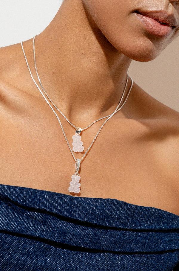 Crystal Haze Fizzy Nostalgia Bear - Classic Connector - Silver Plated - Strawberry