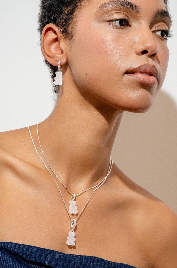 Crystal Haze Fizzy Nostalgia Bear - Classic Connector - Silver Plated - Strawberry