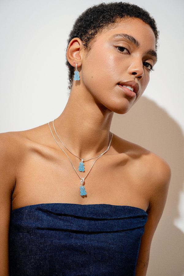 Crystal Haze Fizzy Nostalgia Bear - Classic Connector - Silver Plated - Blueberry