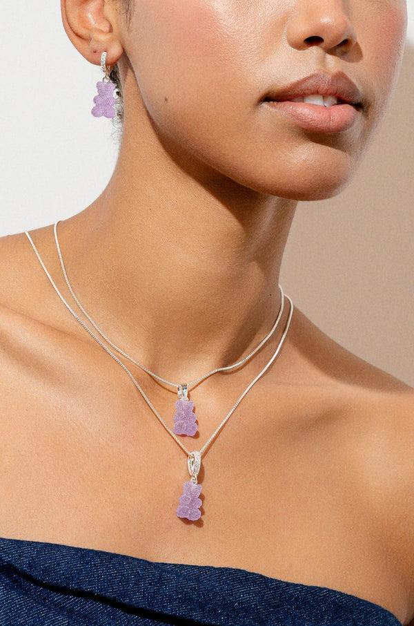 Crystal Haze Fizzy Nostalgia Bear - Classic Connector - Silver Plated - Grape