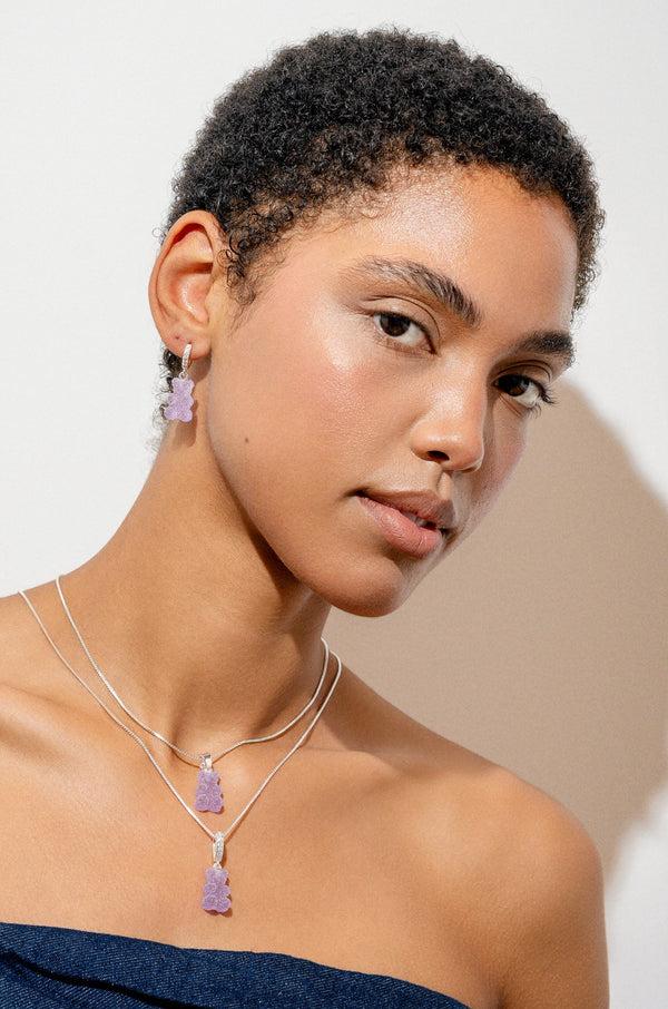 Crystal Haze Fizzy Nostalgia Bear - Classic Connector - Silver Plated - Grape