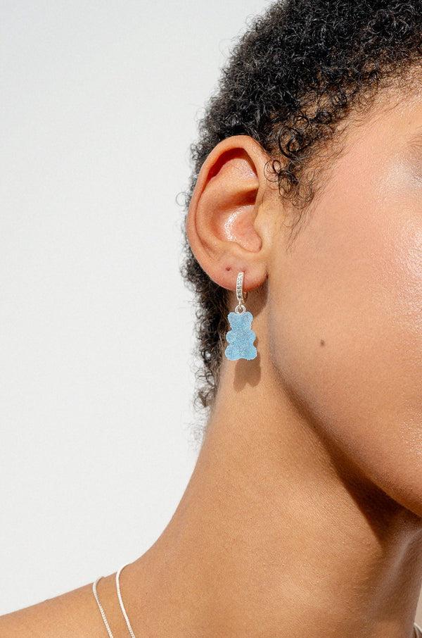 Crystal Haze Fizzy Nostalgia Bear Hoop - Silver Plated - Blueberry