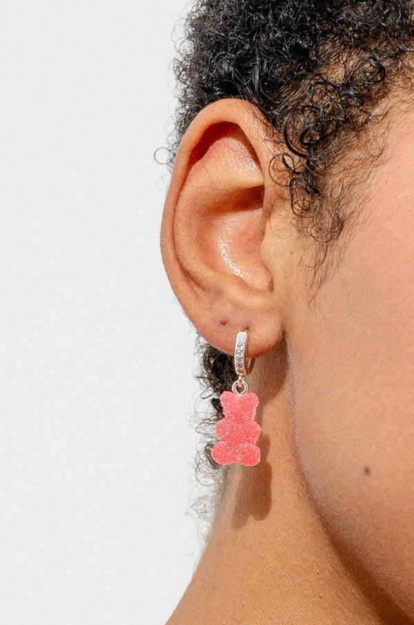 Crystal Haze Fizzy Nostalgia Bear Hoop - Silver Plated - Cherry