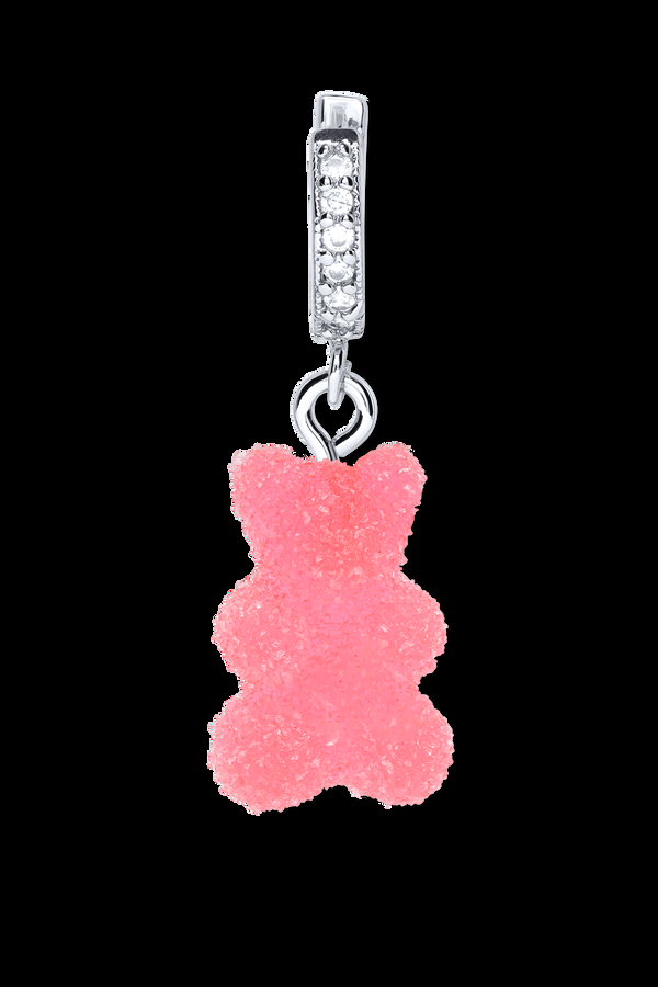 Crystal Haze Fizzy Nostalgia Bear Hoop - Silver Plated - Cherry