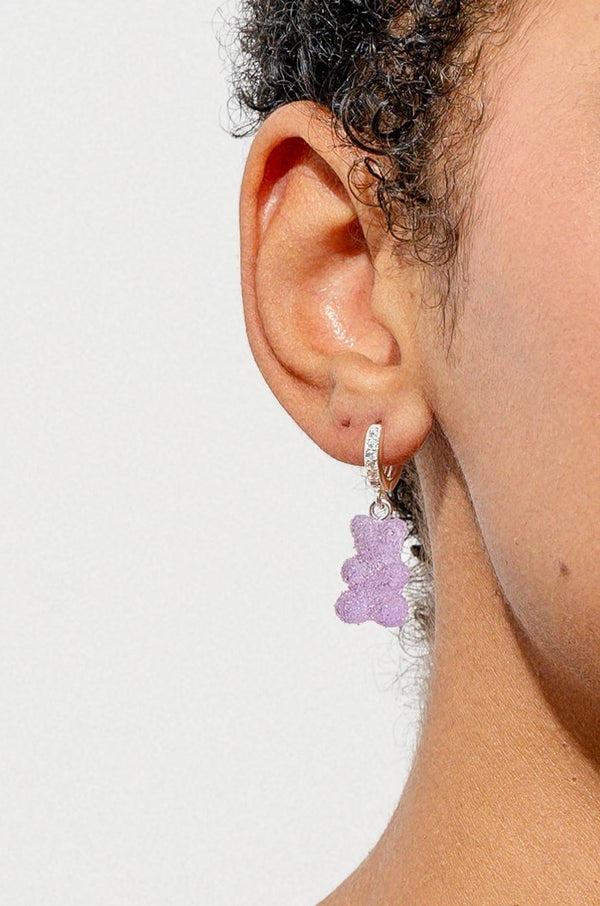 Crystal Haze Fizzy Nostalgia Bear Hoop - Silver Plated - Grape