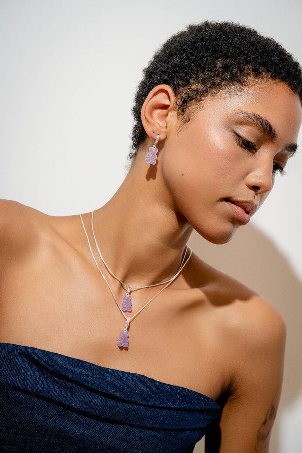 Crystal Haze Fizzy Nostalgia Bear Hoop - Silver Plated - Grape