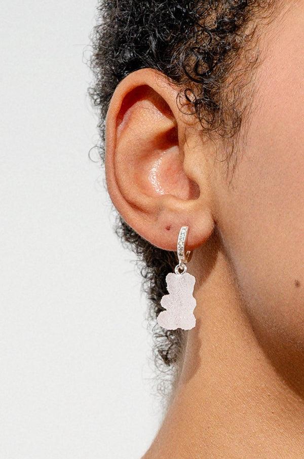 Crystal Haze Fizzy Nostalgia Bear Hoop - Silver Plated - Strawberry