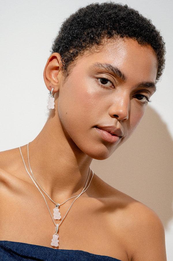 Crystal Haze Fizzy Nostalgia Bear Hoop - Silver Plated - Strawberry