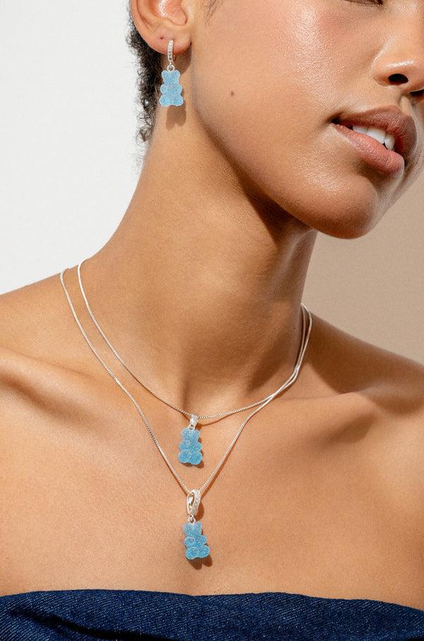 Crystal Haze Fizzy Nostalgia Bear - Pave Connector - Silver Plated - Blueberry