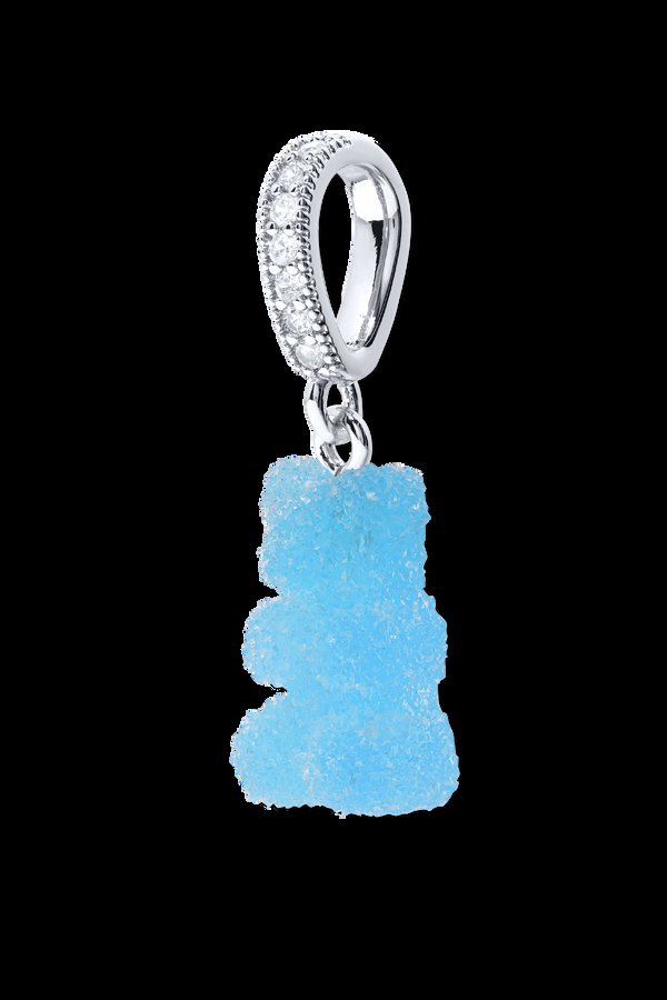 Crystal Haze Fizzy Nostalgia Bear - Pave Connector - Silver Plated - Blueberry