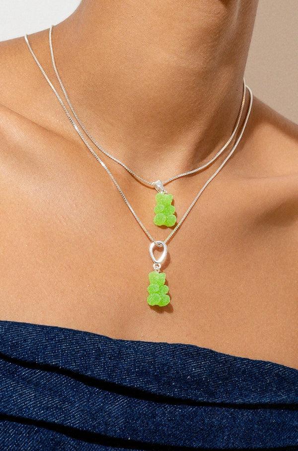 Crystal Haze Fizzy Nostalgia Bear - Pave Connector - Silver Plated - Sour Apple