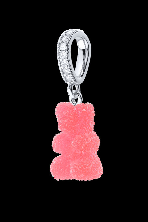 Crystal Haze Fizzy Nostalgia Bear - Pave Connector - Silver Plated - Cherry