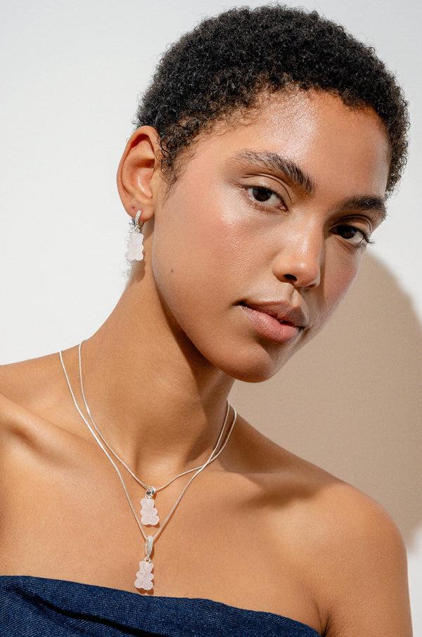 Crystal Haze Fizzy Nostalgia Bear - Pave Connector - Silver Plated - Strawberry