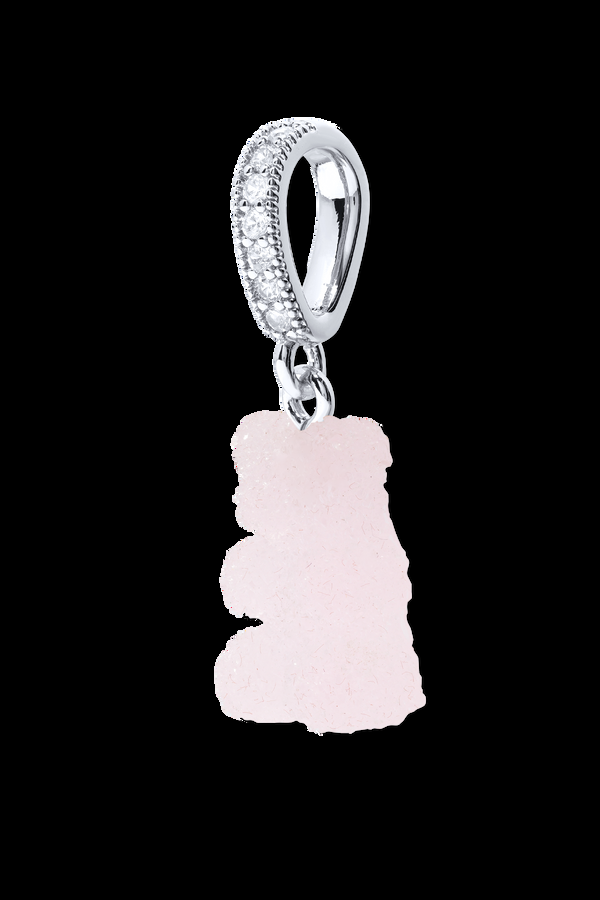Crystal Haze Fizzy Nostalgia Bear - Pave Connector - Silver Plated - Strawberry