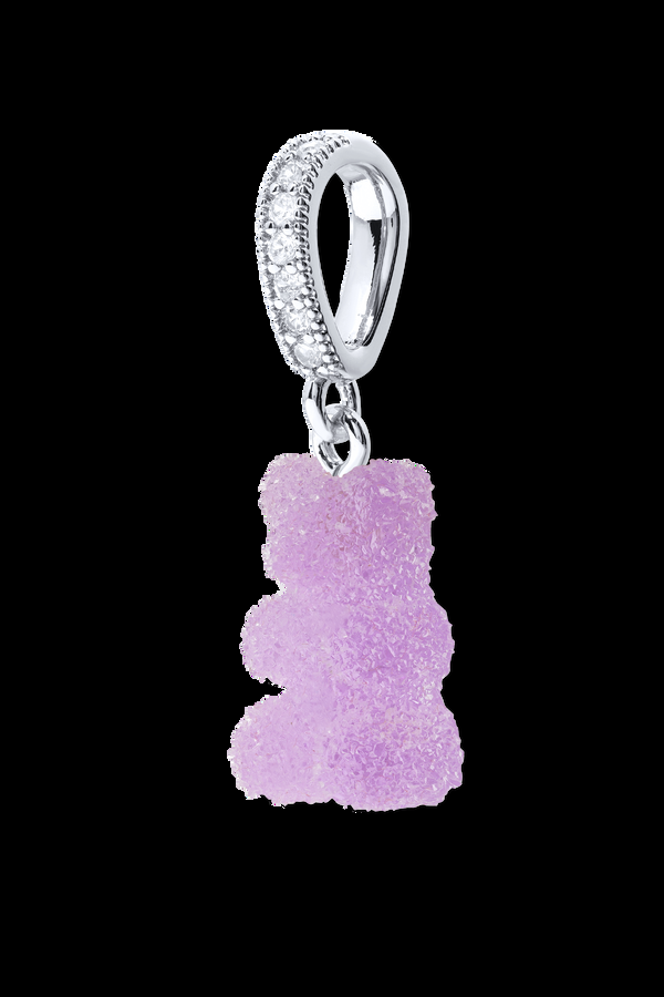 Crystal Haze Fizzy Nostalgia Bear - Pave Connector - Silver Plated - Grape