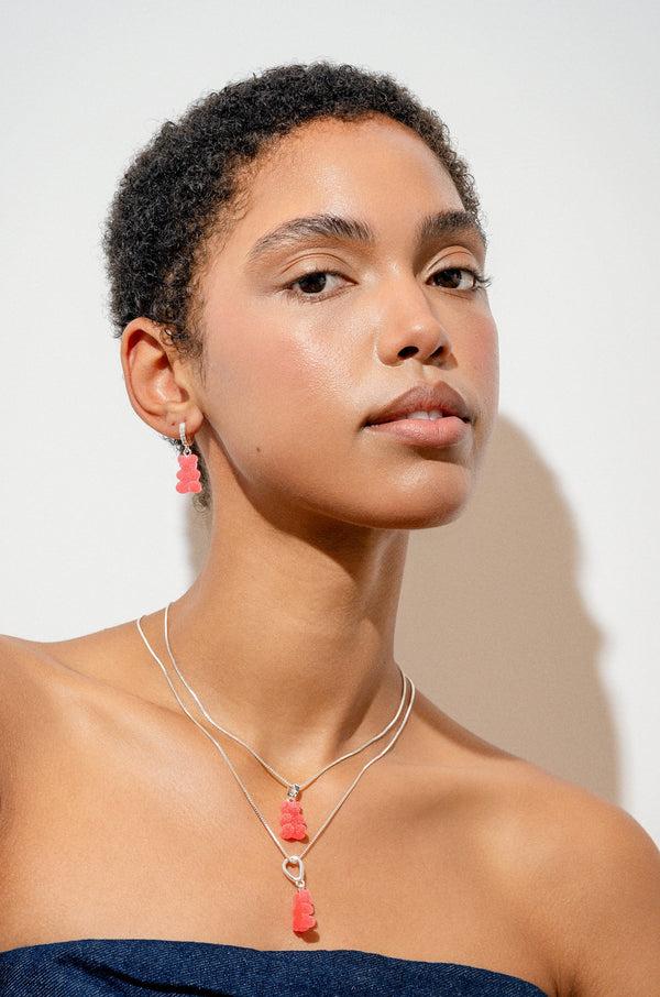 Crystal Haze Fizzy Nostalgia Bear - Pave Connector - Silver Plated - Cherry