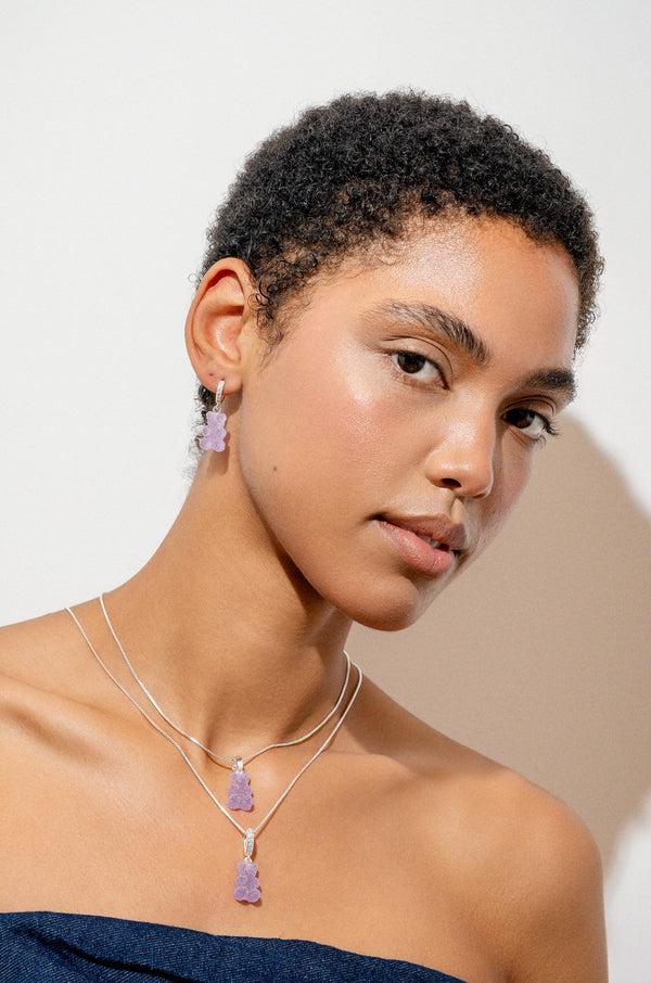 Crystal Haze Fizzy Nostalgia Bear - Pave Connector - Silver Plated - Grape