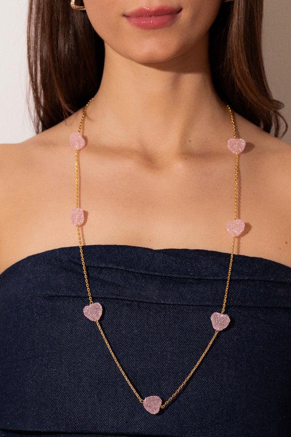 crystal haze Jelly Heart Layering Necklace - Baby Pink