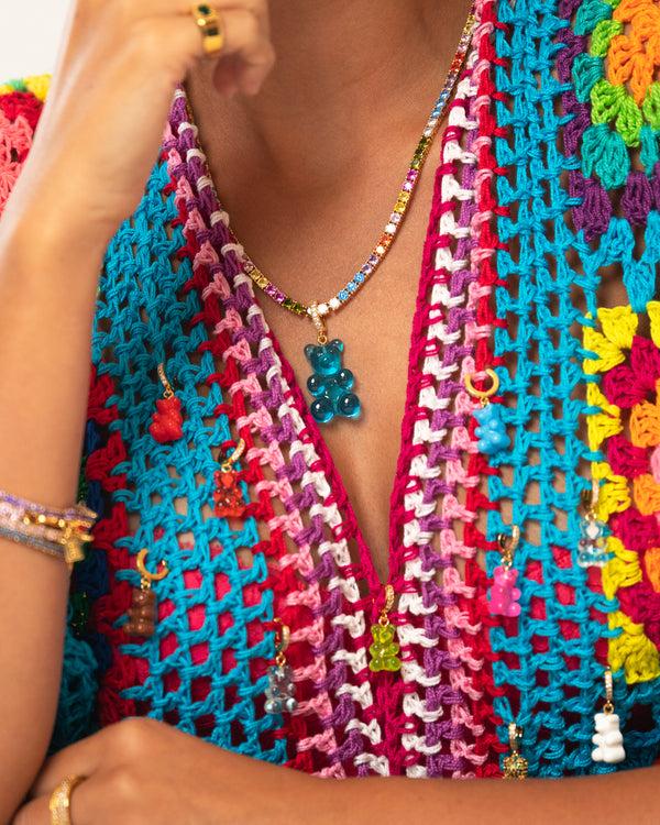 Crystal Haze Mega Nostalgia Bear Pendant - Pave Connector - Azure