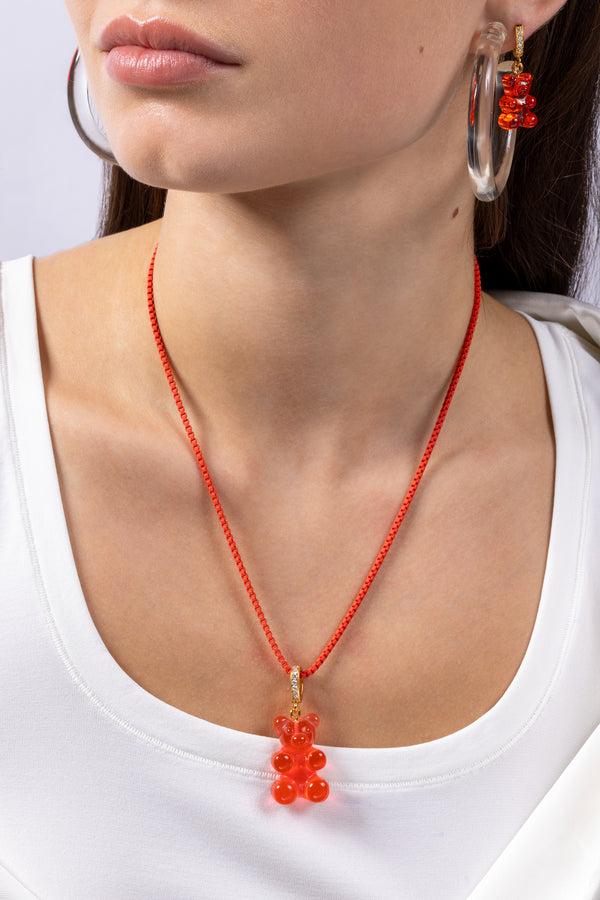 Crystal Haze Mega Nostalgia Bear Pendant - Pave Connector - Jelly Red