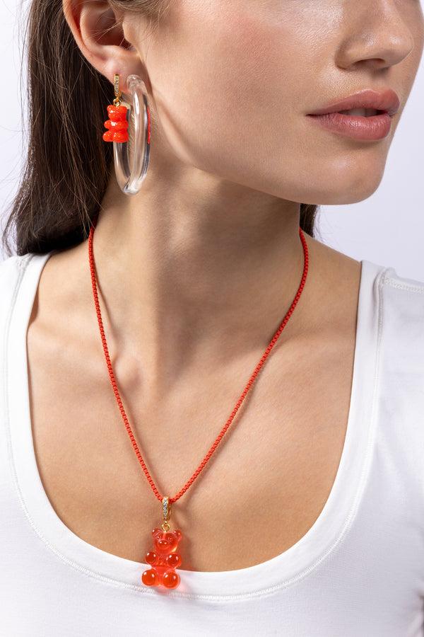 Crystal Haze Mega Nostalgia Bear Pendant - Pave Connector - Jelly Red