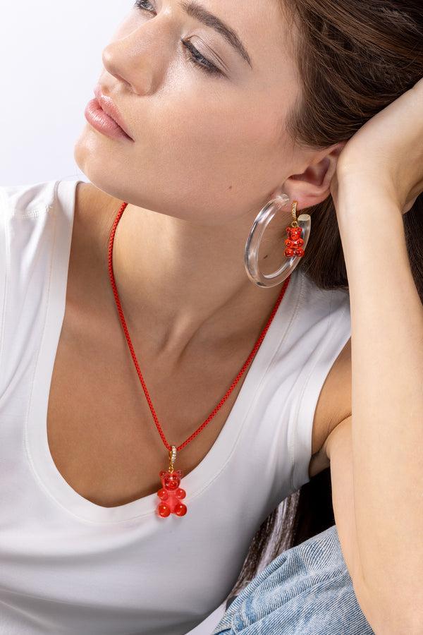 Crystal Haze Mega Nostalgia Bear Pendant - Pave Connector - Jelly Red